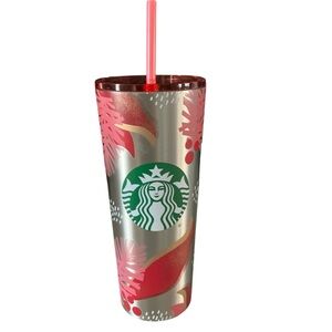 Starbucks 2019 Christmas Holly stainless steel tumbler cup with straw 24 oz